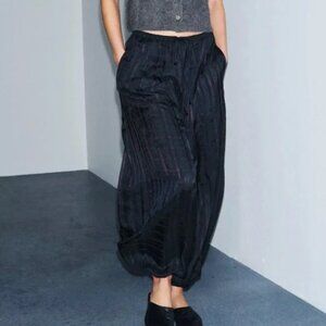 NWT ZARA ZW Collection Plaid Balloon Pants Harem Flowy Blue Brown XS RET $99